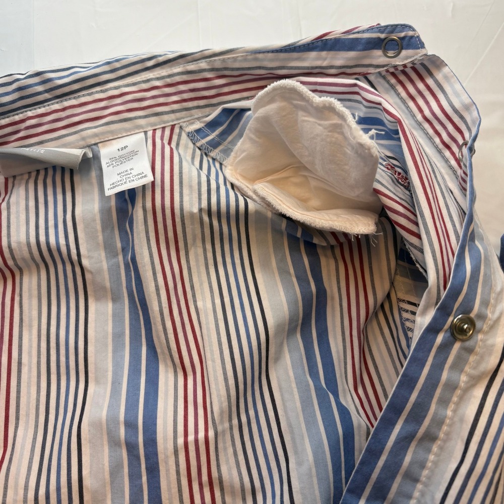 Alfred Dunner Women 12P Nautical Sailboat Striped Roll Tab Sleeve Shirt Blue - Picture 10 of 14